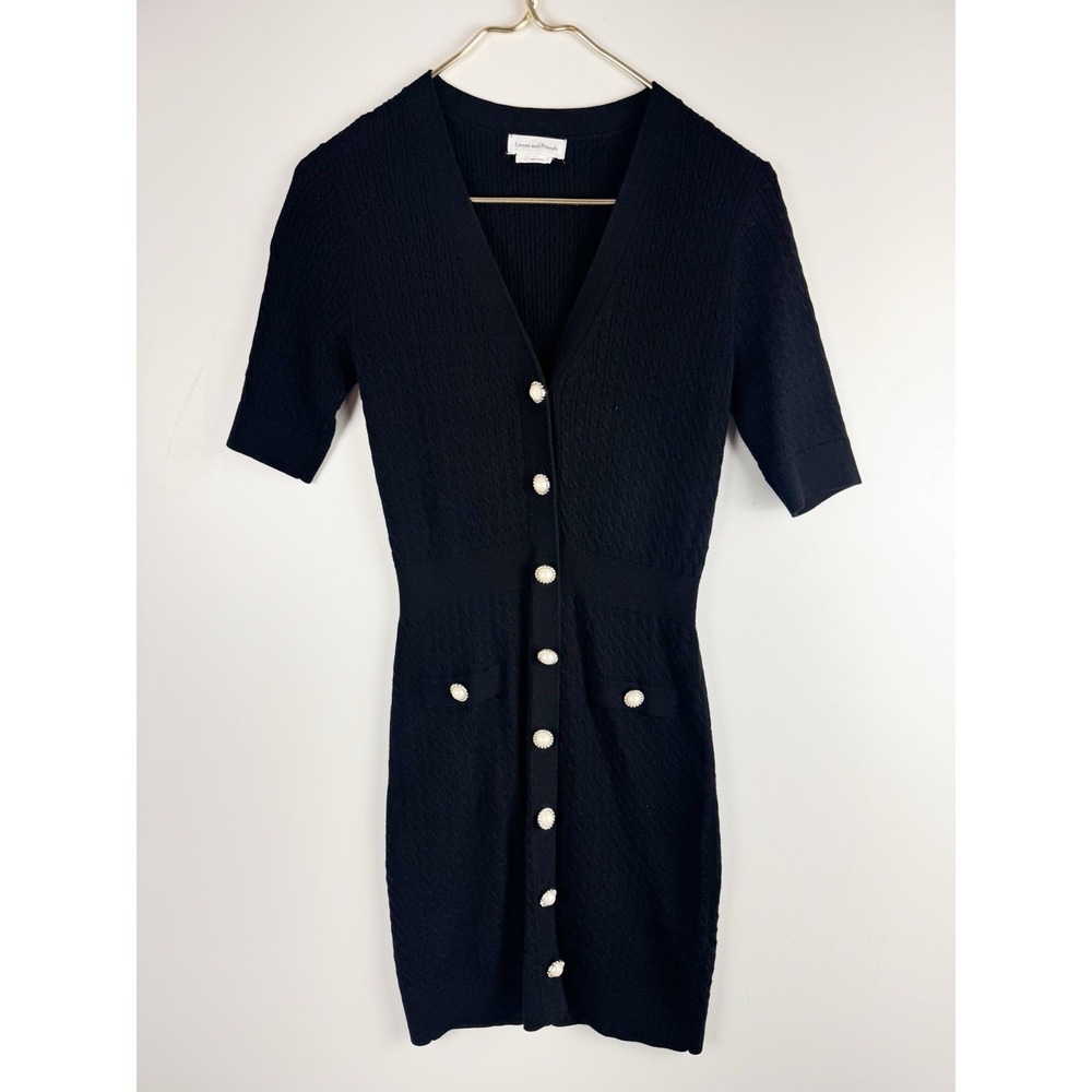 Lovers + Friends Black Knit Short Sleeve Cardigan Mini Bella Dress Sz Small - Picture 2 of 8